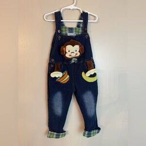 Kidscool Space Denim Overalls with Monkey Design 24 Month